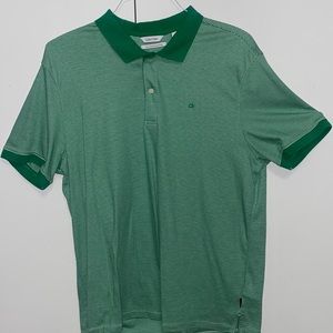 LARGE GREEN AND WHITE PINNED STRIPE CALVIN KLEIN POLO